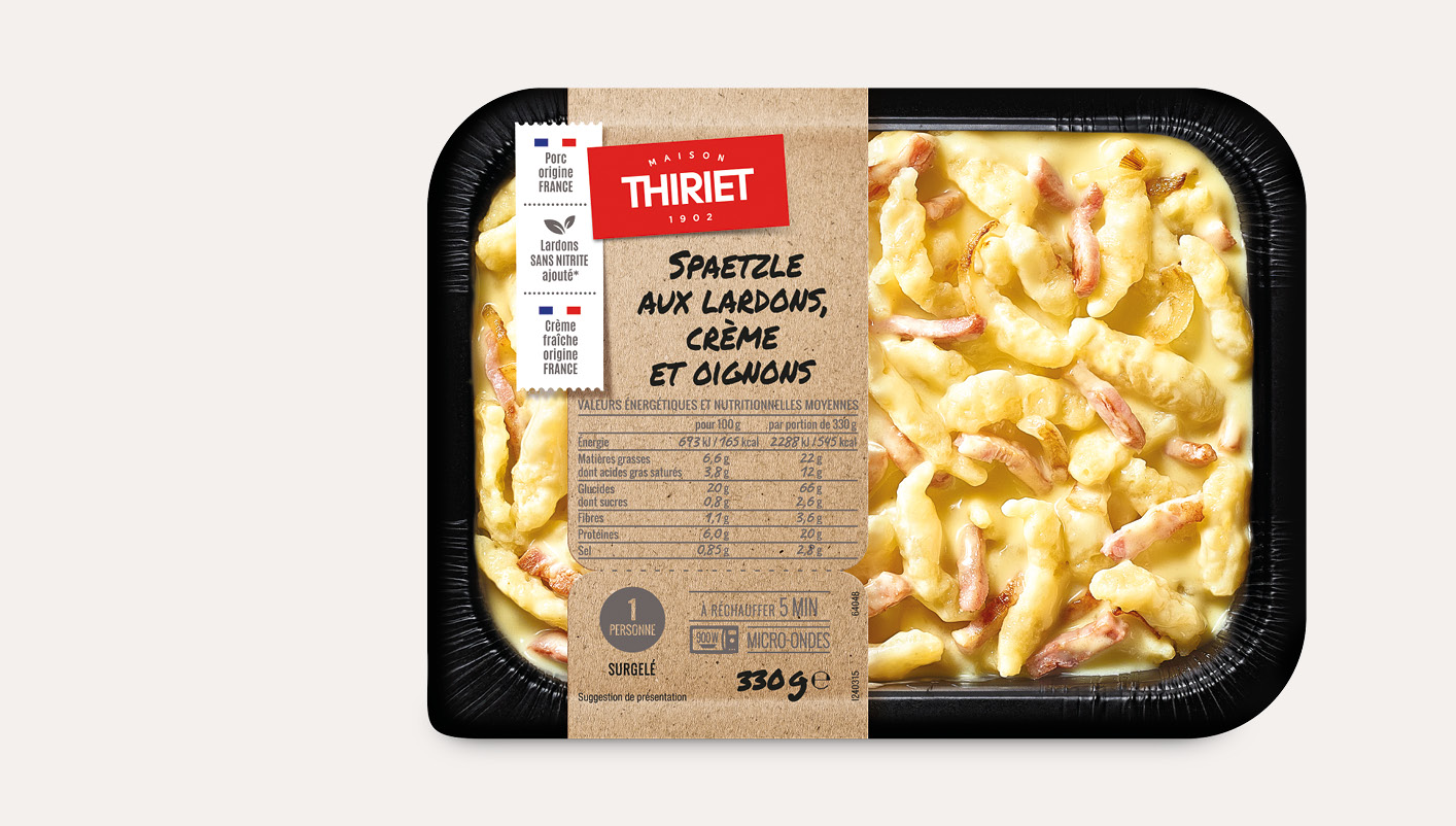 Spaetzle aux lardons, crème et oignons