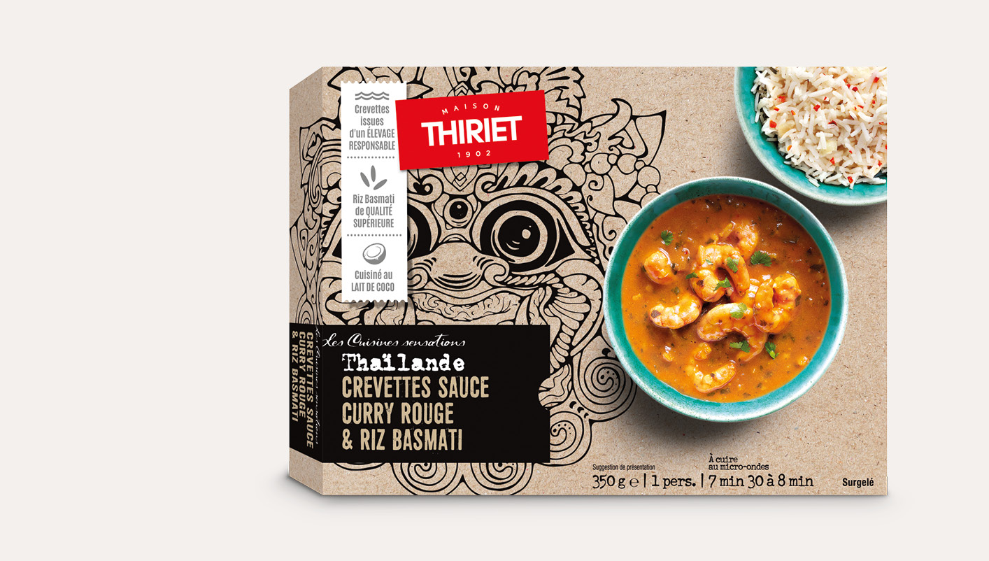 Crevettes sauce curry rouge et riz basmati