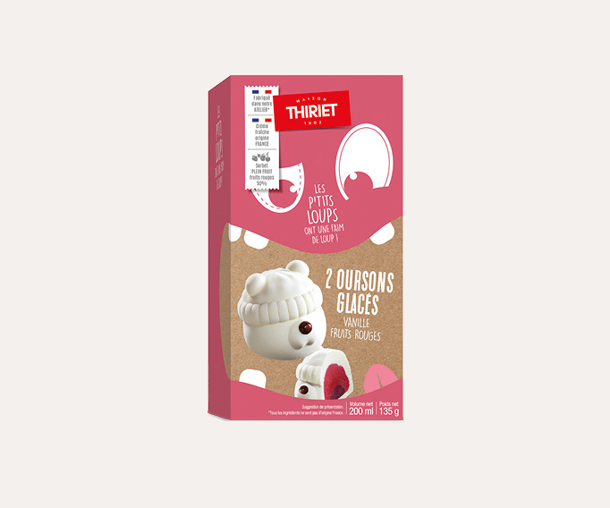 2 oursons glacés - vanille, fruits rouges