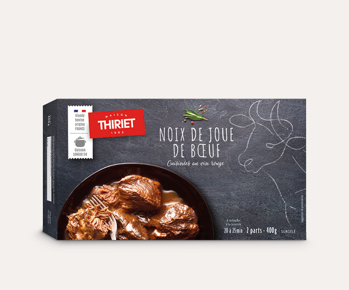 Noix de joue de bœuf cuisinée au vin rouge