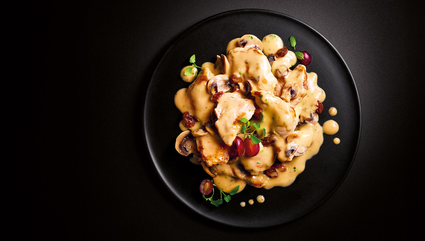 Caille et champignons, sauce au Cognac Fine Champagne