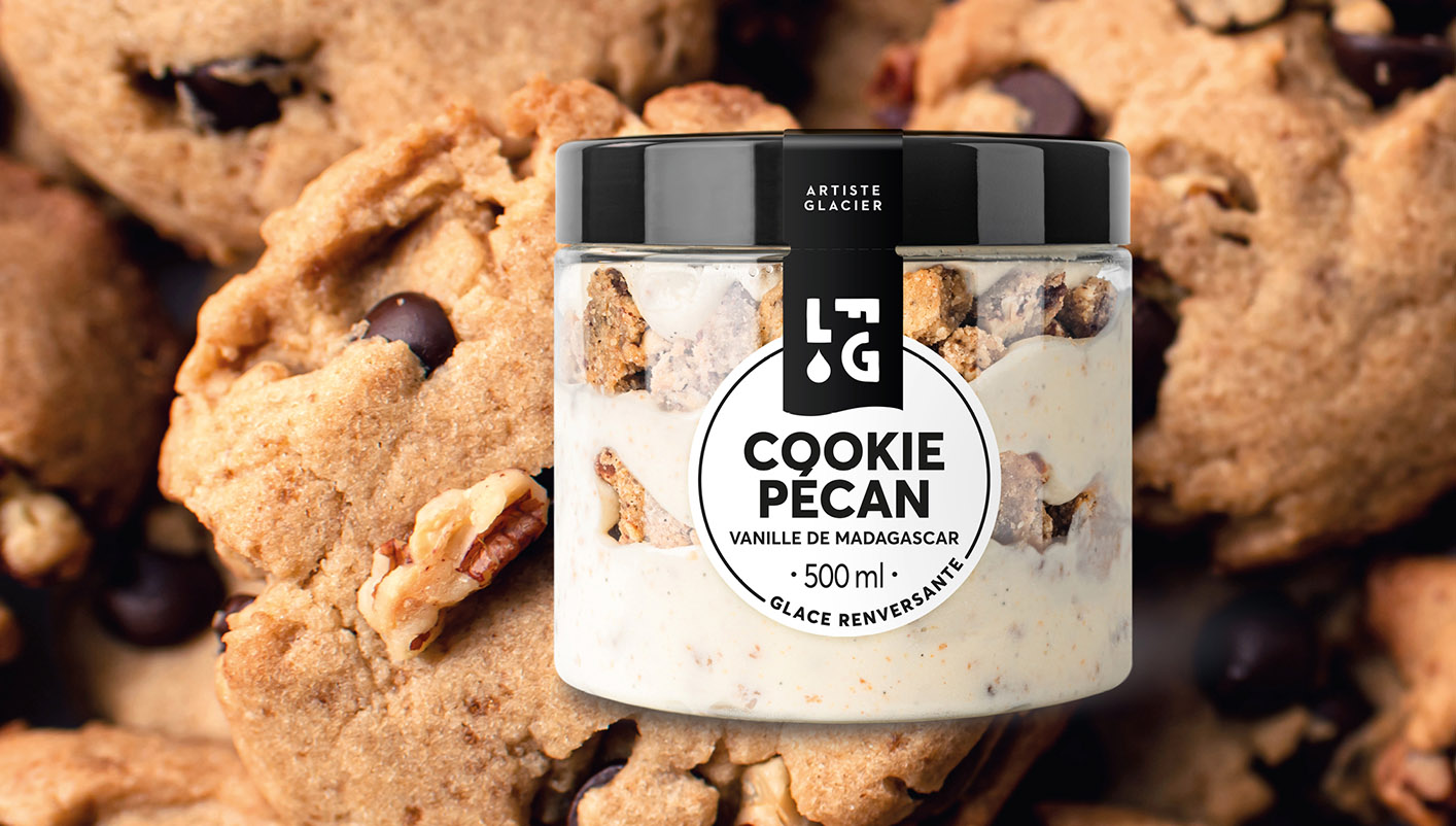 Crème glacée artisanale cookie pécan vanille de Madagascar