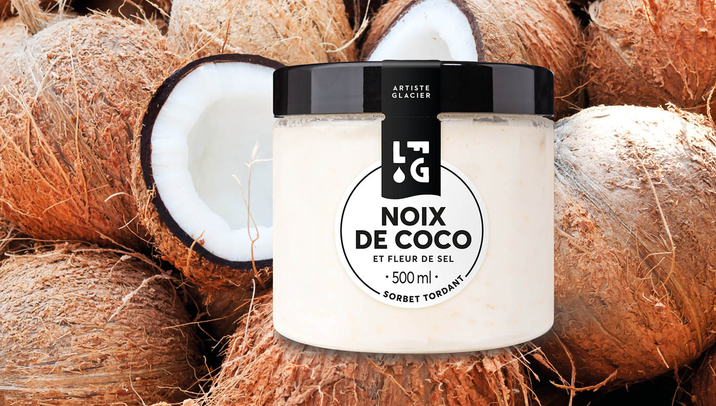 Sorbet plein fruit artisanal noix de coco et fleur de sel