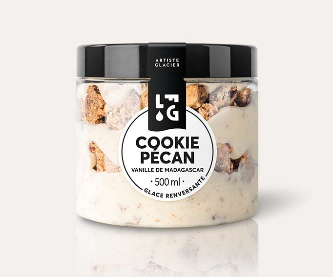 Crème glacée artisanale cookie pécan vanille de Madagascar