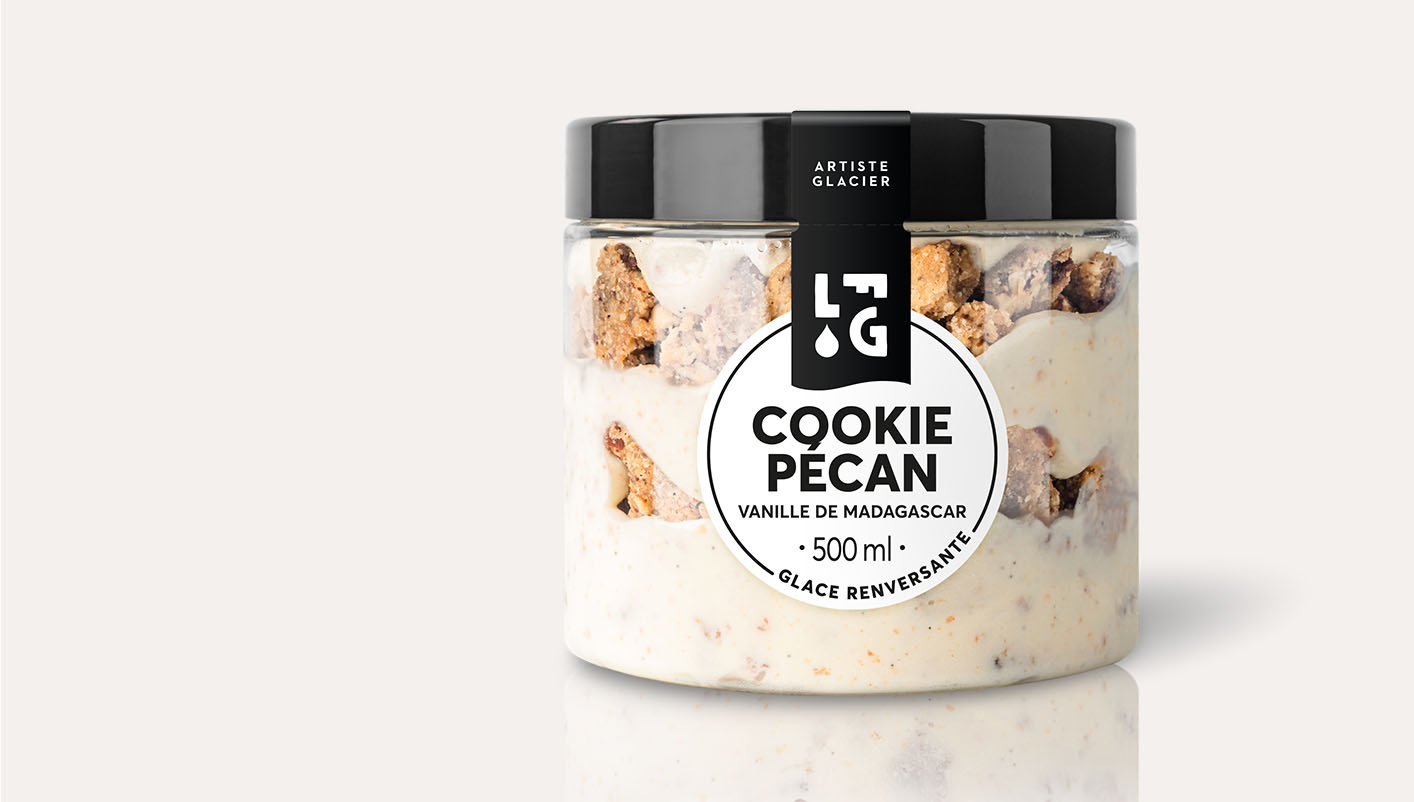 Crème glacée artisanale cookie pécan vanille de Madagascar