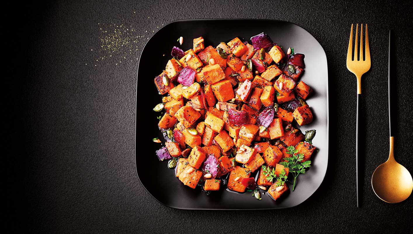 Poêlée cuisinée de patates douces aux oignons rouges