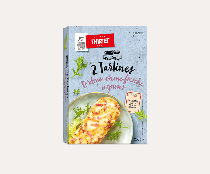 2 Tartines lardons, crème fraîche, oignons
