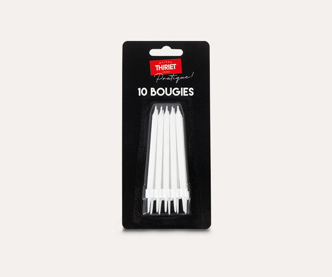 10 bougies blanches et bobèches