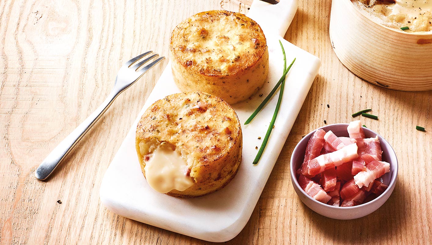 2 fondants de pommes de terre et lardons, cœur Mont d'Or