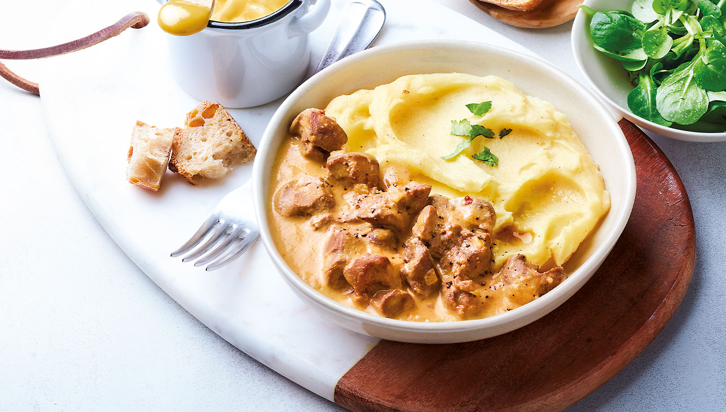 Rognons de bœuf, sauce moutarde et purée de pommes de terre