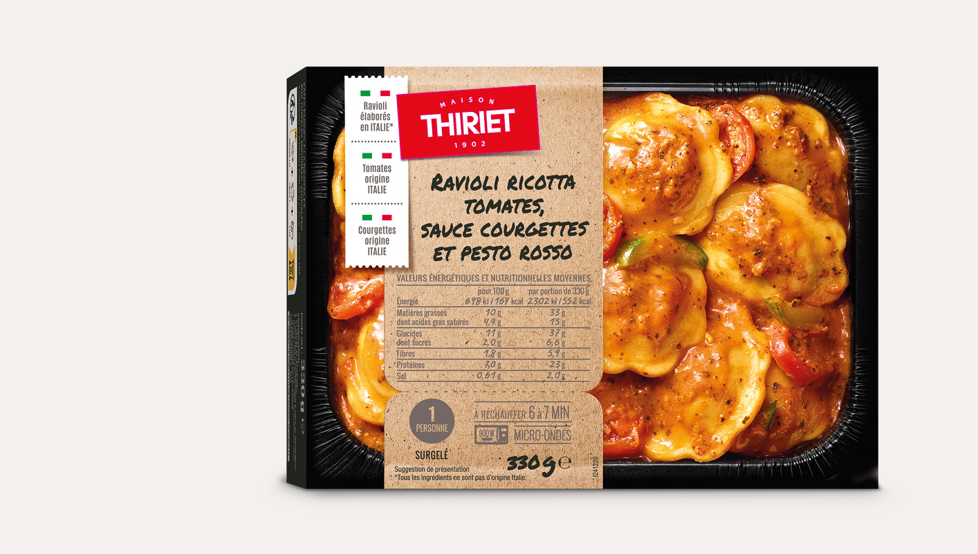 Ravioli ricotta tomates, sauce courgettes et pesto rosso