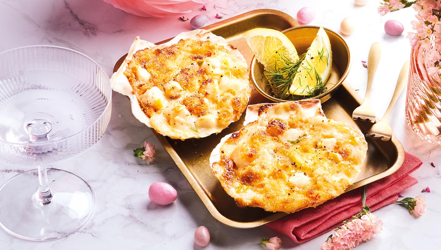 2 Coquilles Saint-Jacques (noix 45%), sauce au Riesling
