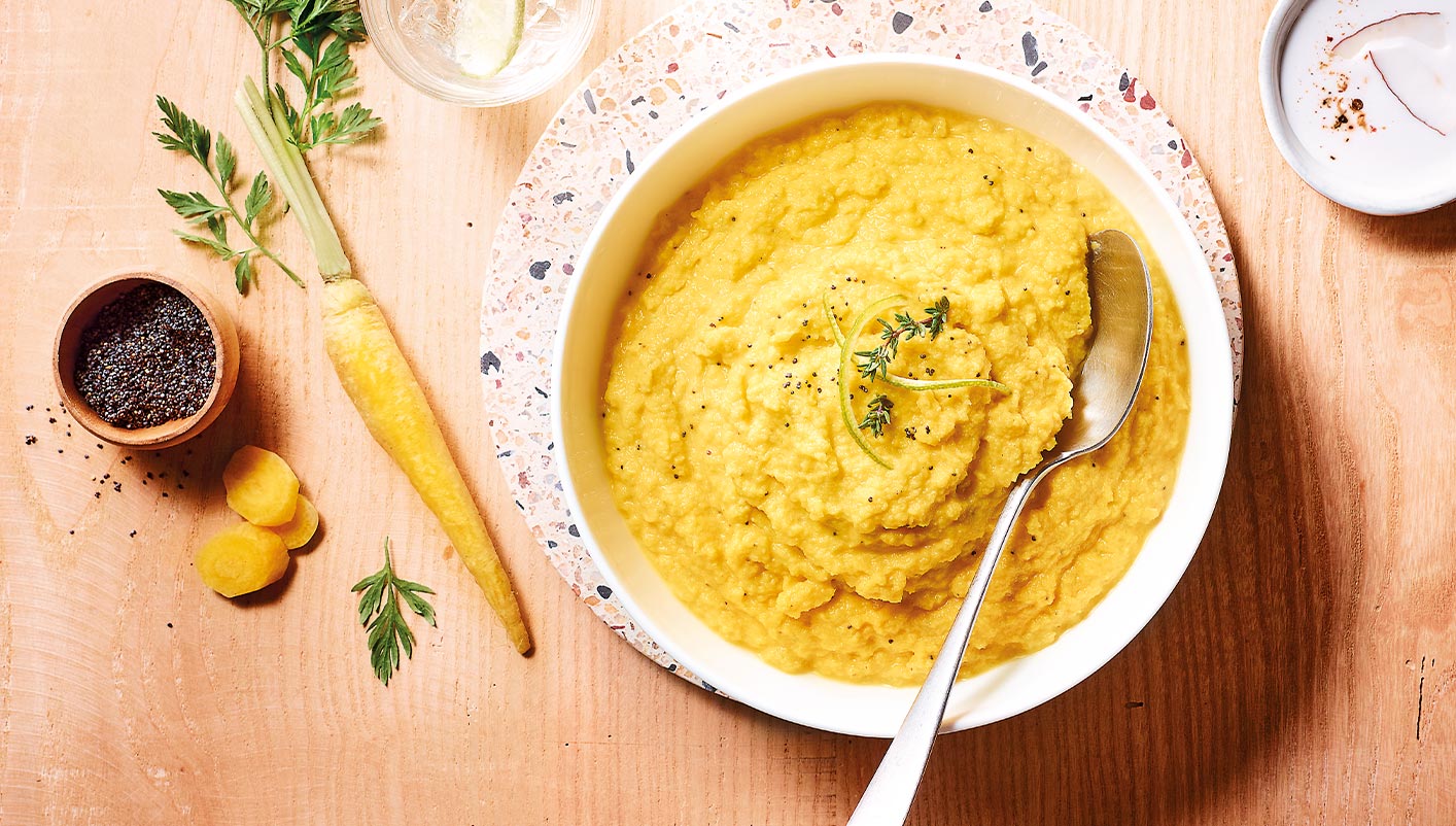 Purée de carottes jaunes au lait de coco