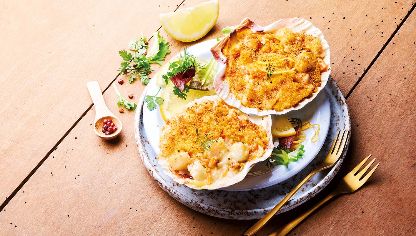 2 Coquilles aux cabillaud et St-Jacques, sauce au citron