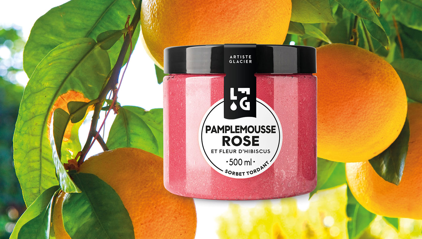 Sorbet plein fruit pamplemousse rose et fleur d'hibiscus
