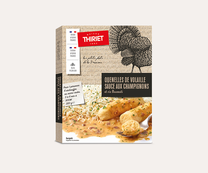 Quenelles de volaille, sauce aux champignons et riz basmati