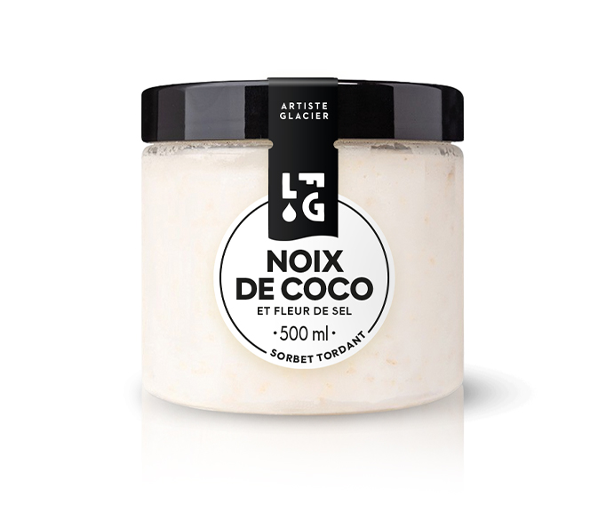 Sorbet plein fruit artisanal noix de coco et fleur de sel