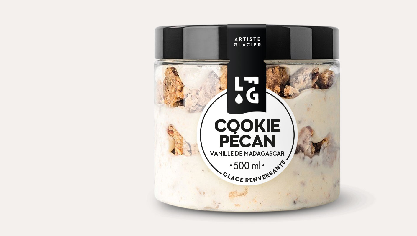 Crème glacée artisanale cookie pécan vanille de Madagascar