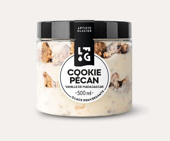 Crème glacée artisanale cookie pécan vanille de Madagascar