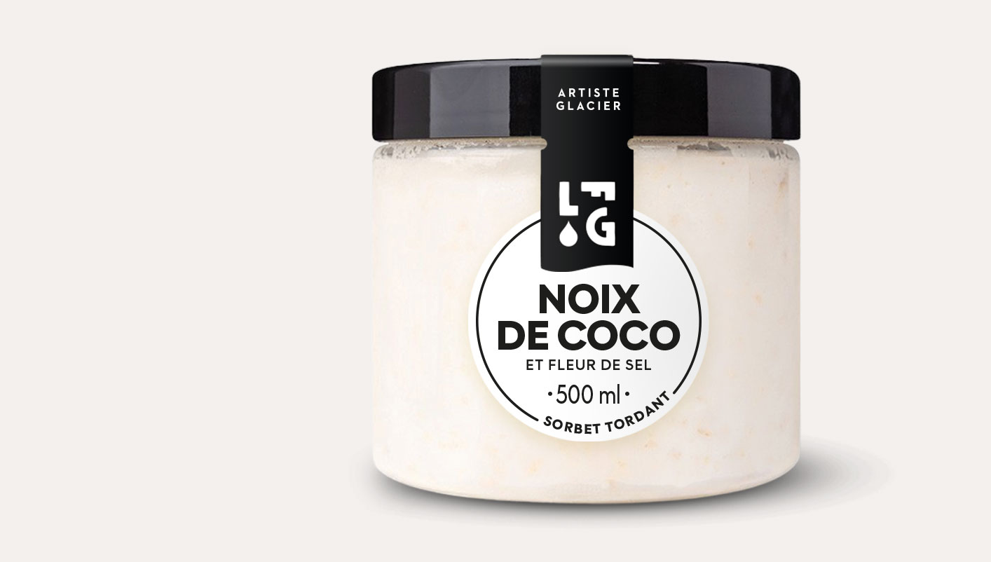 Sorbet plein fruit artisanal noix de coco et fleur de sel