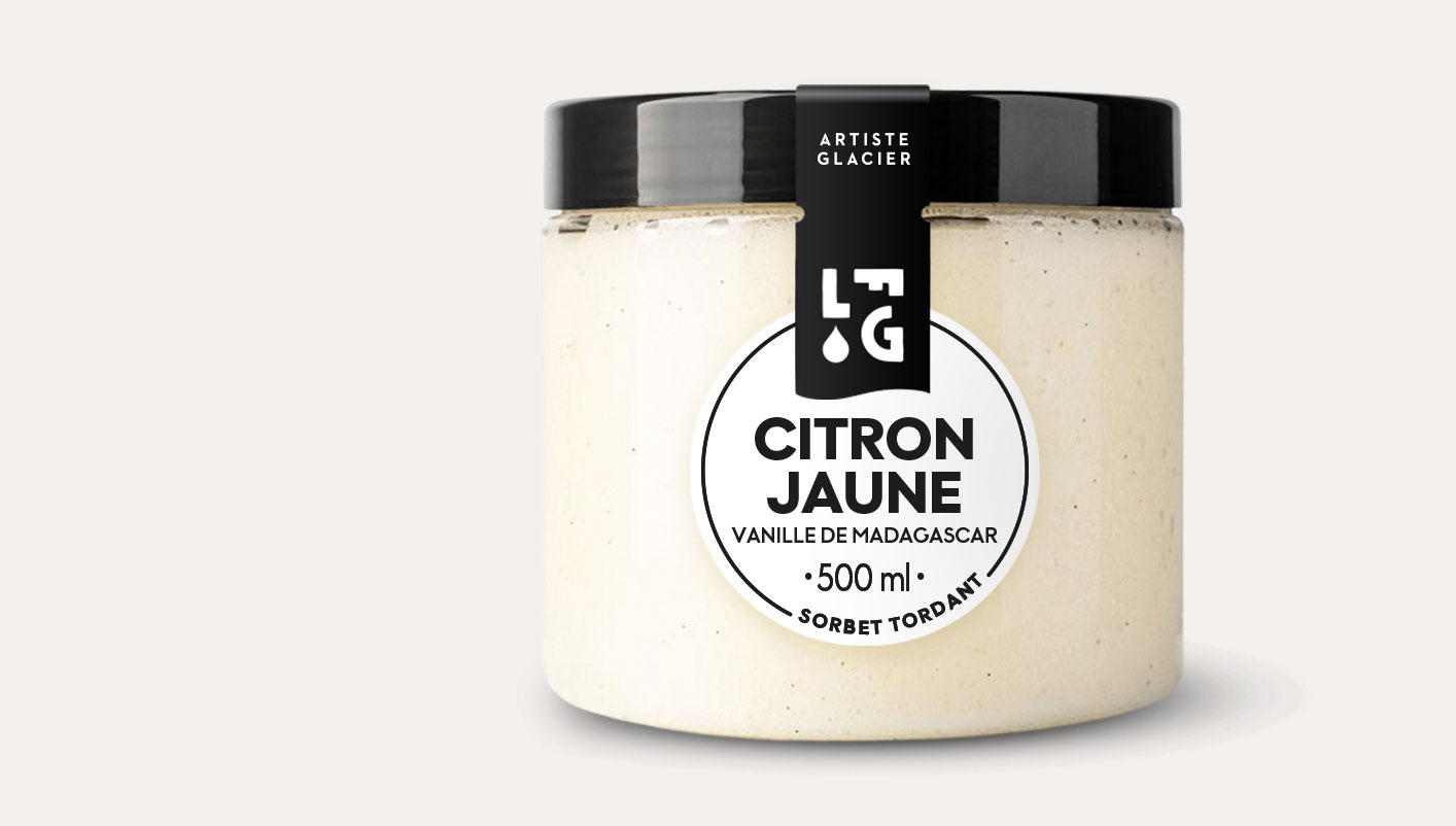 Sorbet plein fruit artisanal citron jaune et vanille