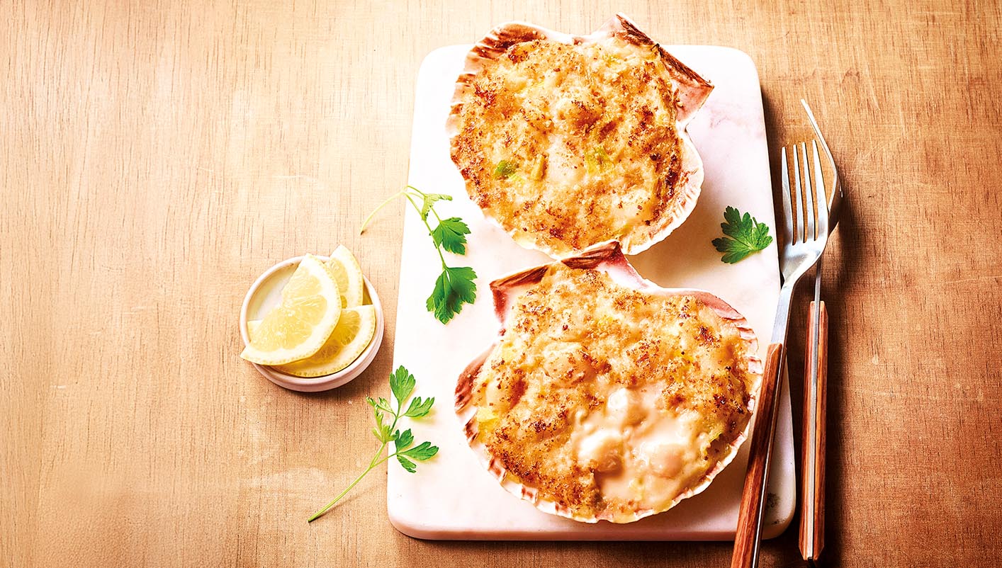 2 Coquilles Saint-Jacques (noix 45%), sauce au Riesling