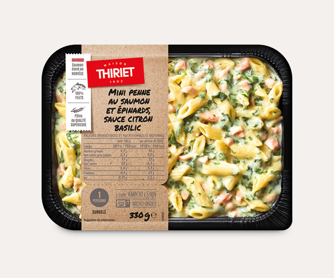 Mini penne au saumon et épinards, sauce citron basilic