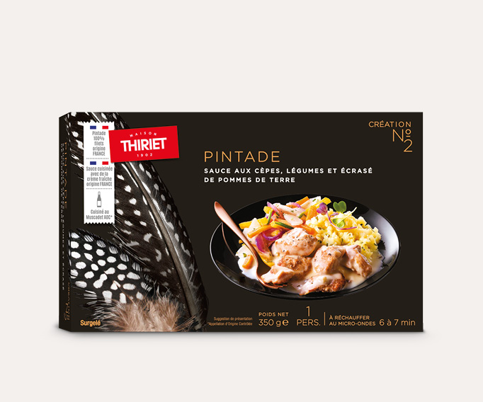 Pintade, sauce aux cèpes, légumes, écrasé de pommes de terre