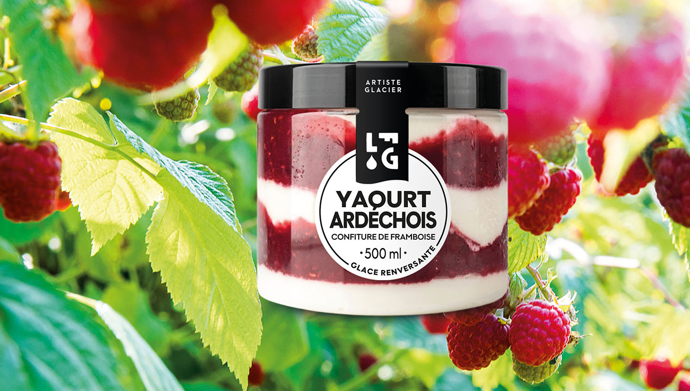 Glace artisanale yaourt ardéchois confiture de framboise