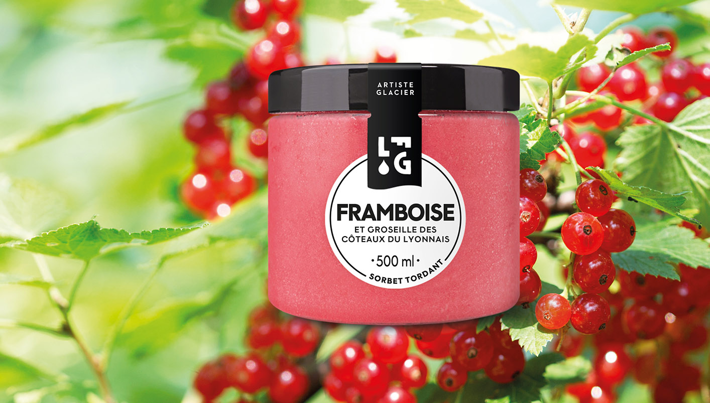 Sorbet plein fruit artisanal framboise et groseille