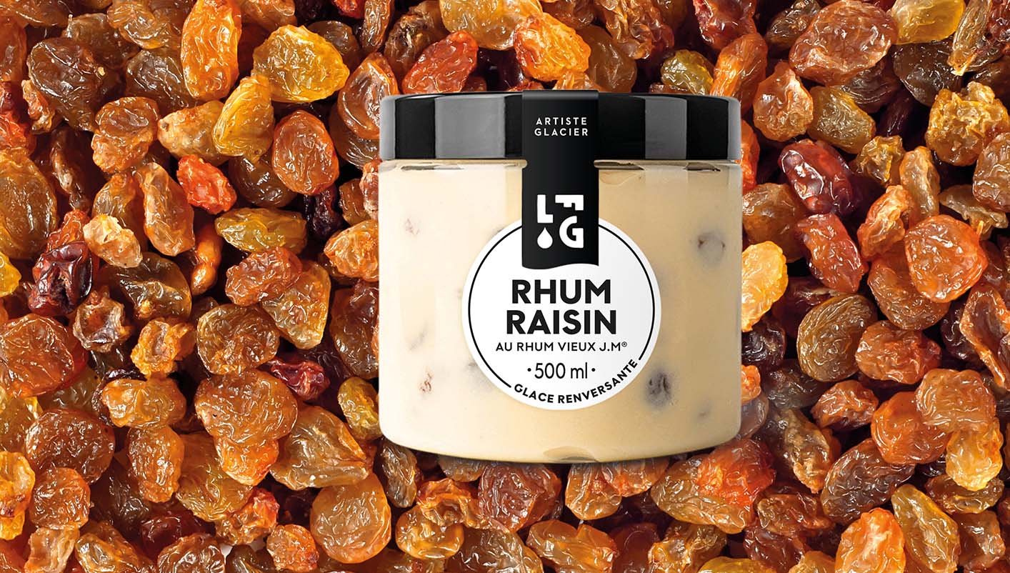 Crème glacée artisanale rhum raisin au rhum vieux JM