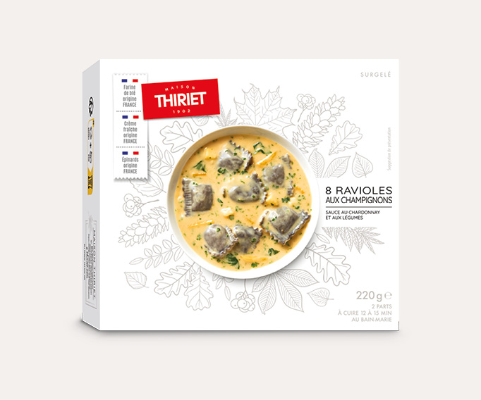 8 ravioles aux champignons, sauce au chardonnay et légumes