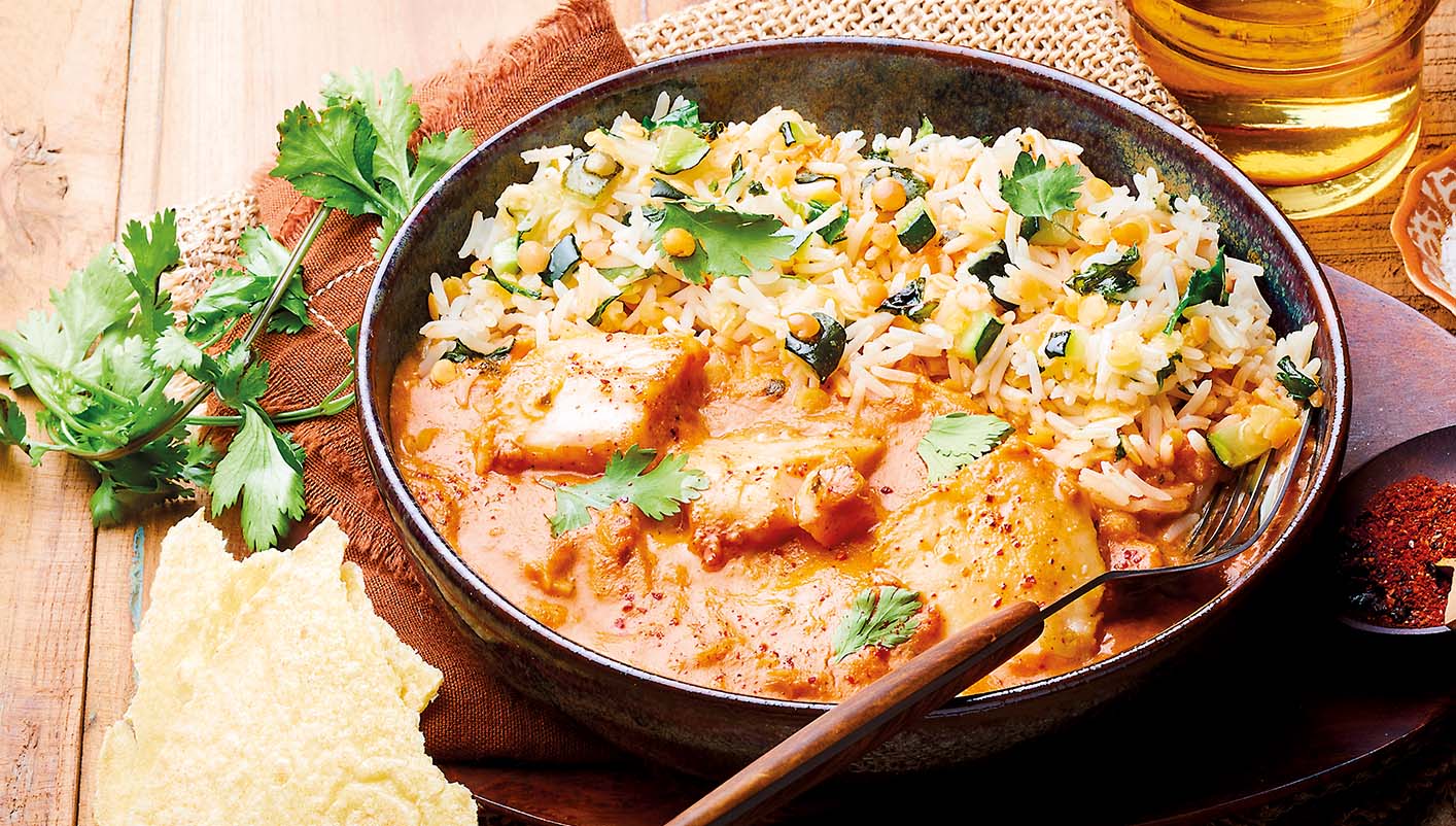 Colombo de colin d’Alaska, riz basmati et lentilles corail