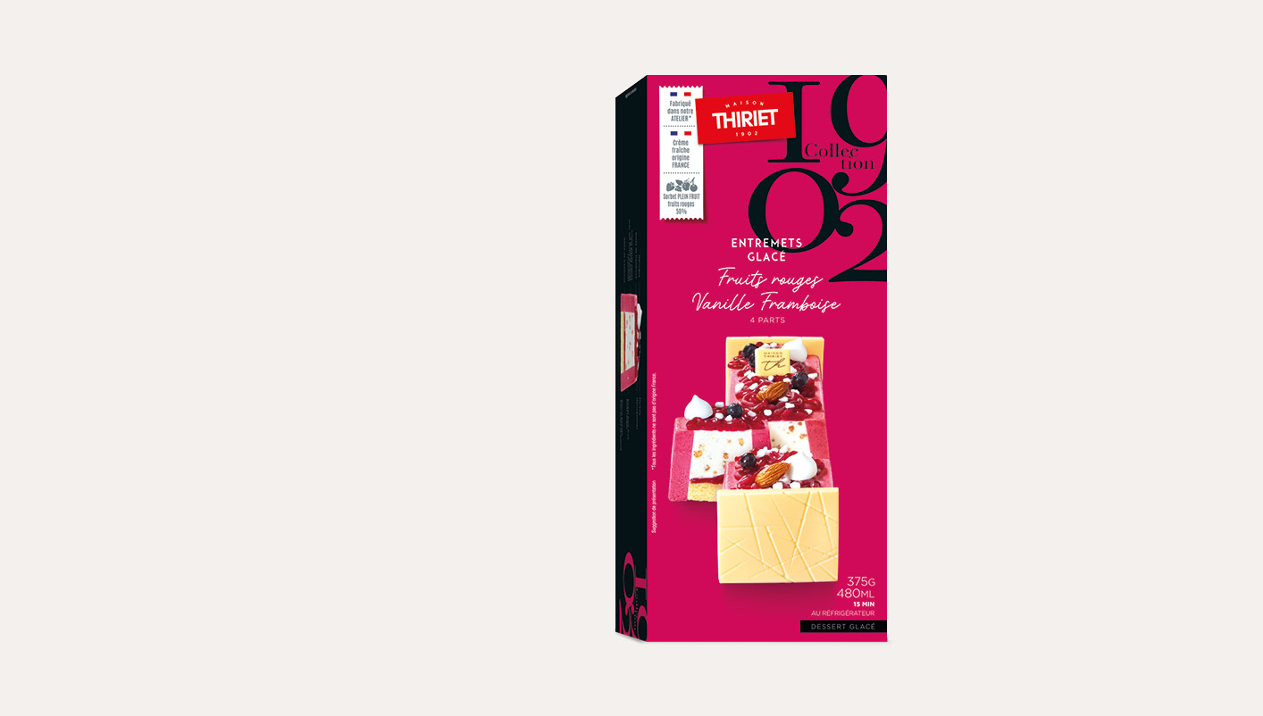 Entremets glacé fruits rouges, vanille, framboise