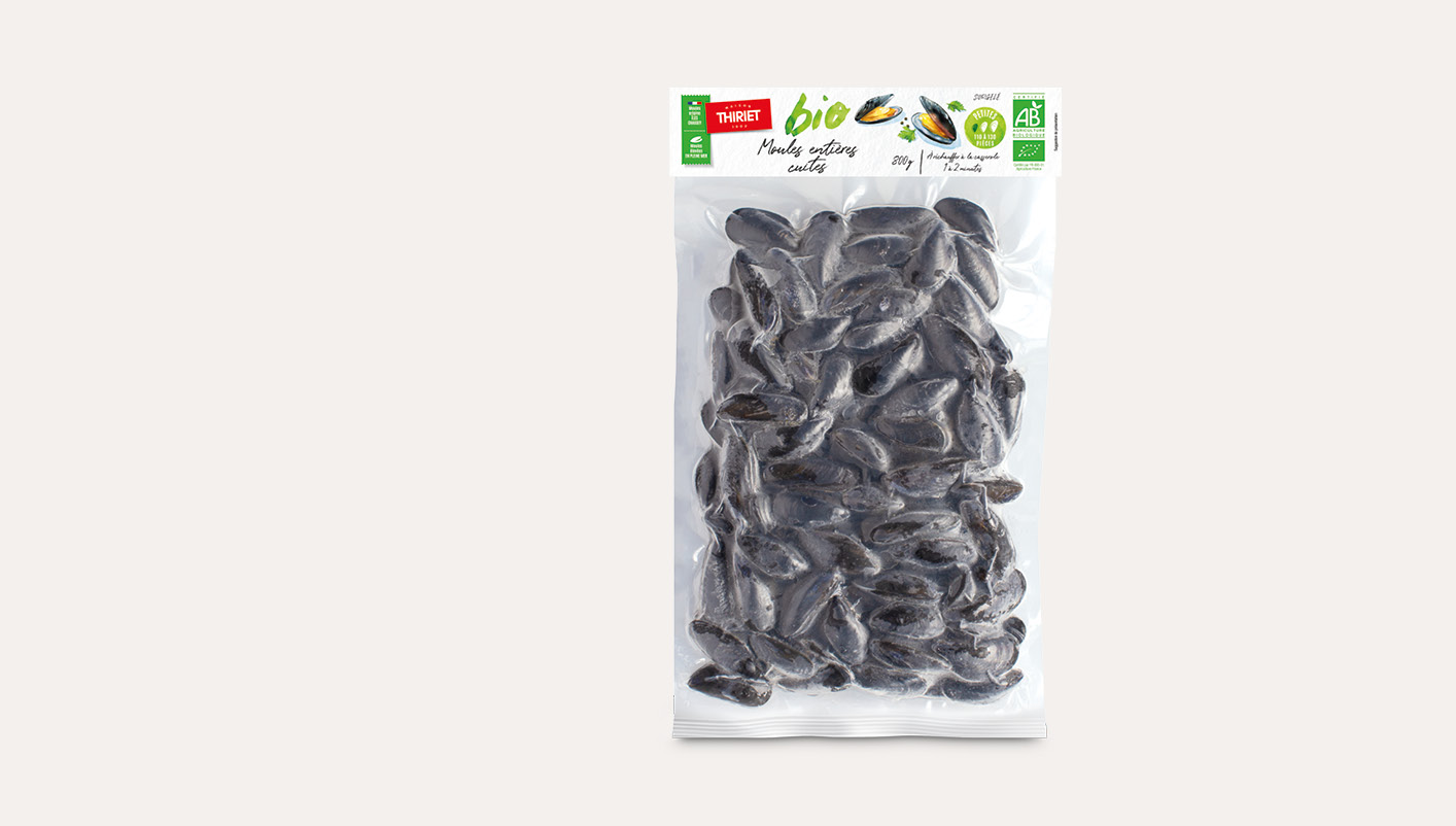 Moules entières cuites biologiques