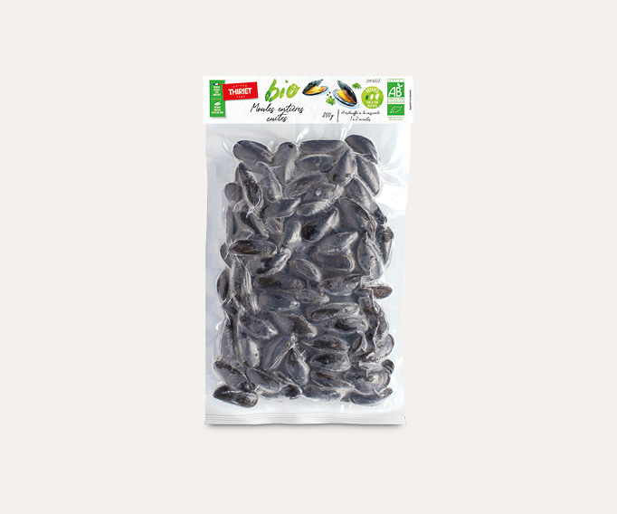 Moules entières cuites biologiques