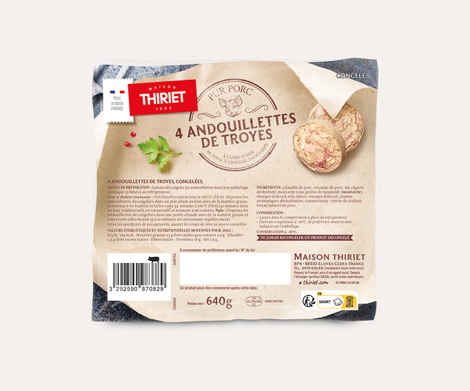 4 Andouillettes de Troyes pur porc