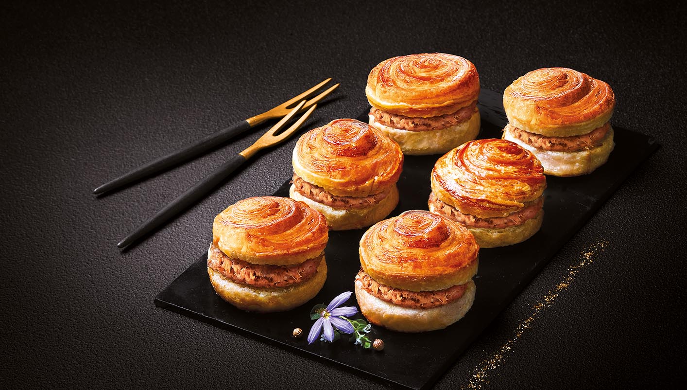 6 mini bun's feuilletés à l'effiloché de canard
