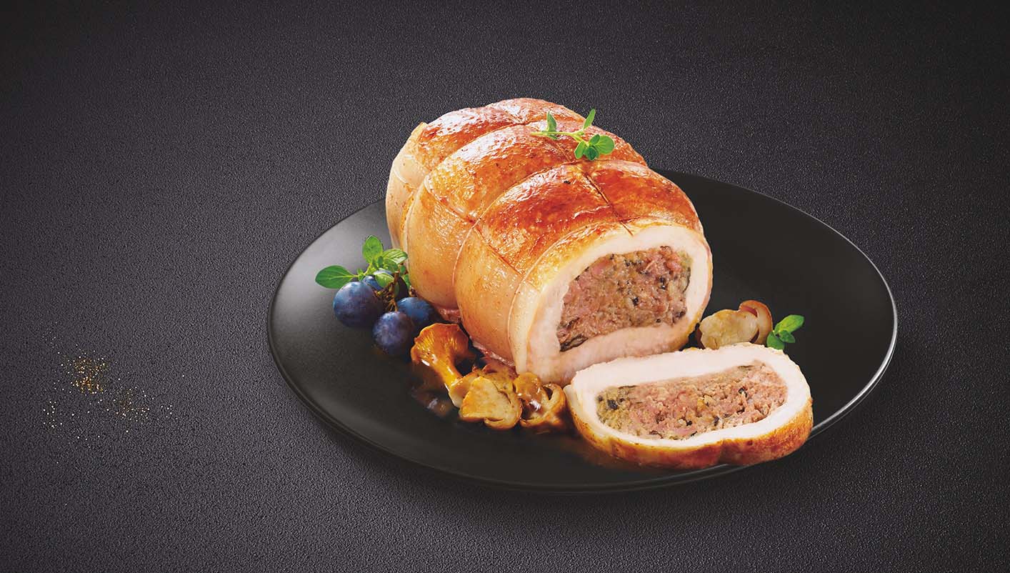 Rôti de poularde farci, farce aux cèpes