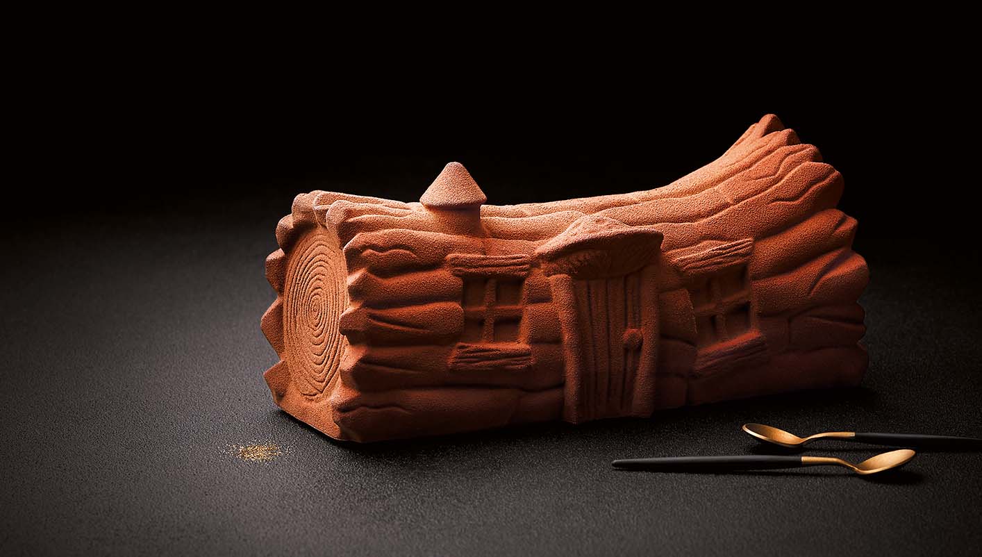 La bûche habitée - Gianduja, vanille, noisette