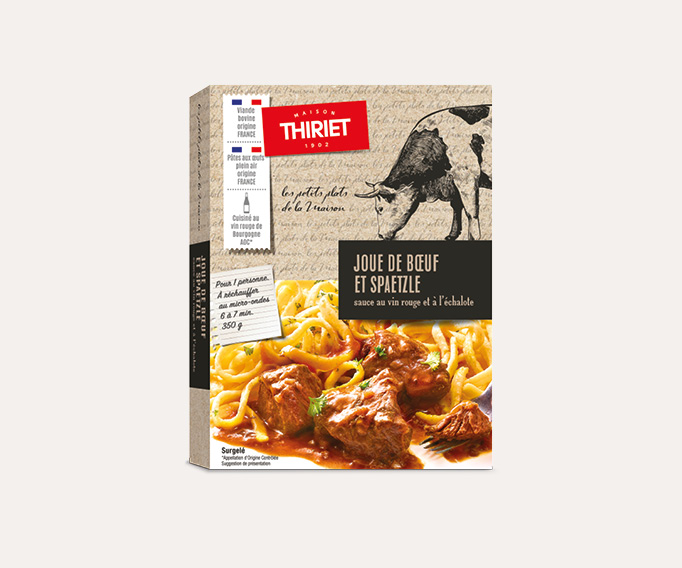 Joue de bœuf et spaetzle, sauce au vin rouge et à l'échalote