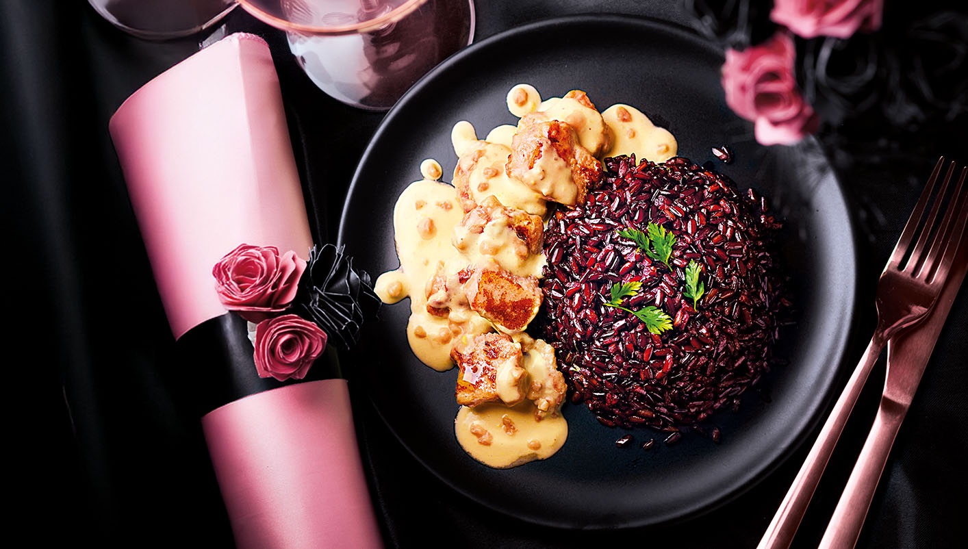 Poulet sauce chablis et riz noir