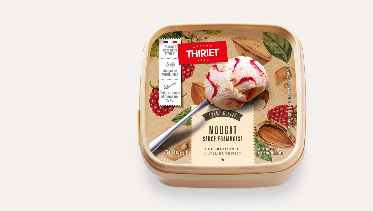Crème glacée nougat sauce framboise