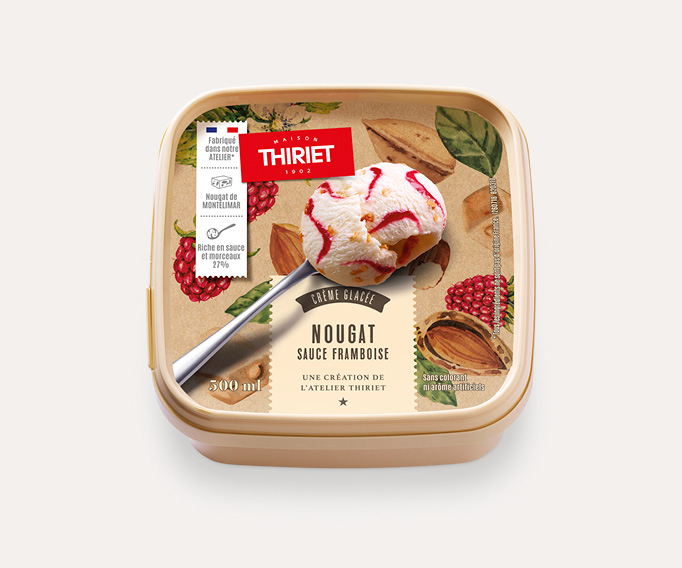 Crème glacée nougat sauce framboise