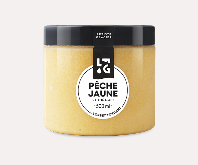 Sorbet plein fruit artisanal pêche jaune et thé noir