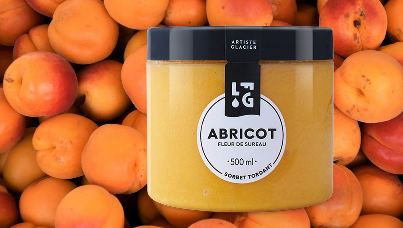Sorbet plein fruit artisanal abricot fleur de sureau