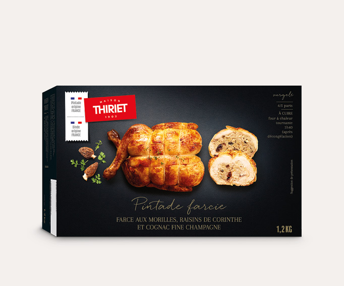 Pintade farcie, farce aux morilles et raisins