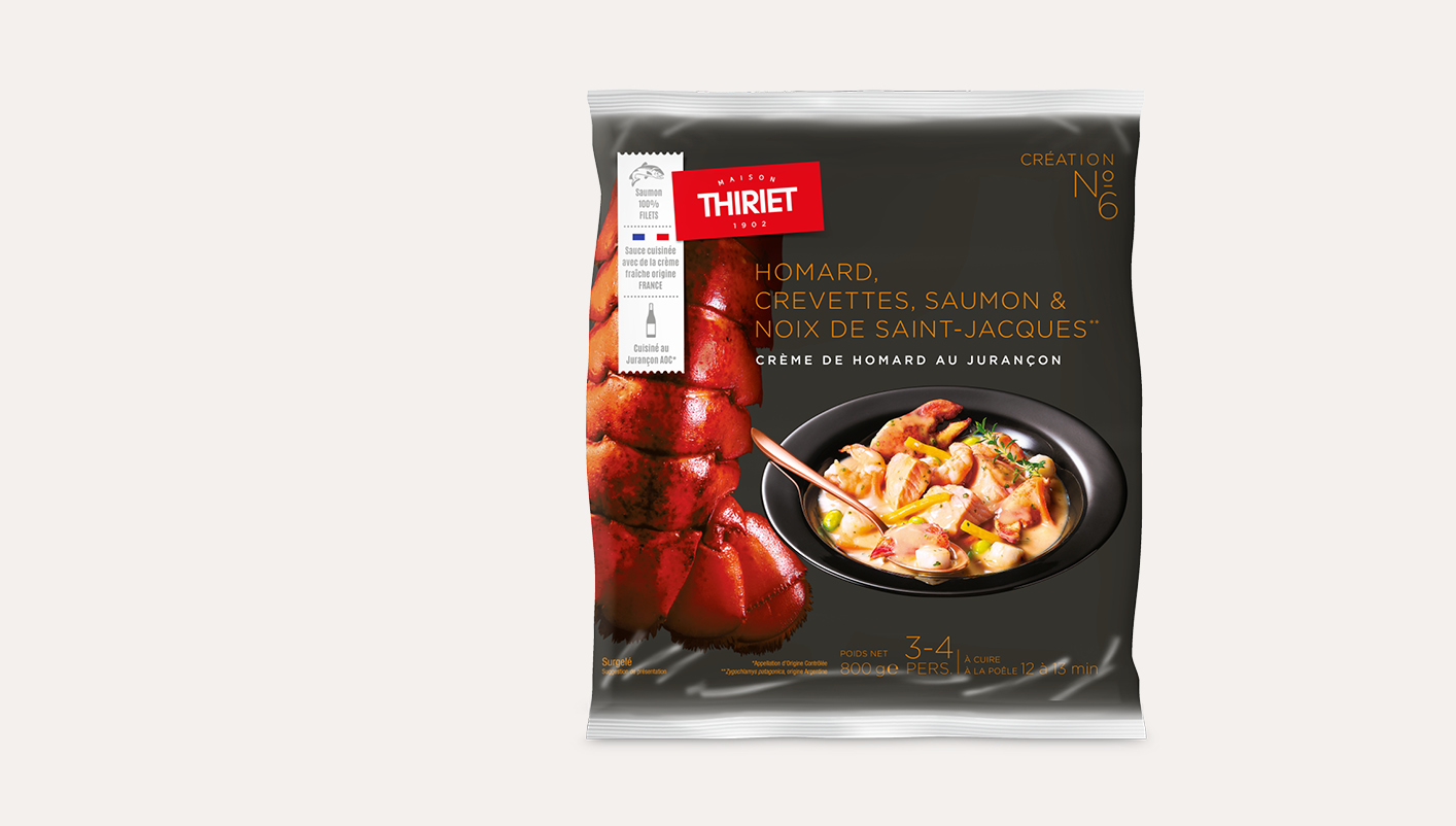 Homard, crevettes, saumon et noix de St-Jacques, crème