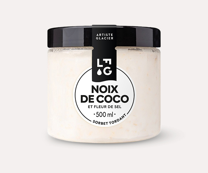 Sorbet plein fruit artisanal noix de coco et fleur de sel