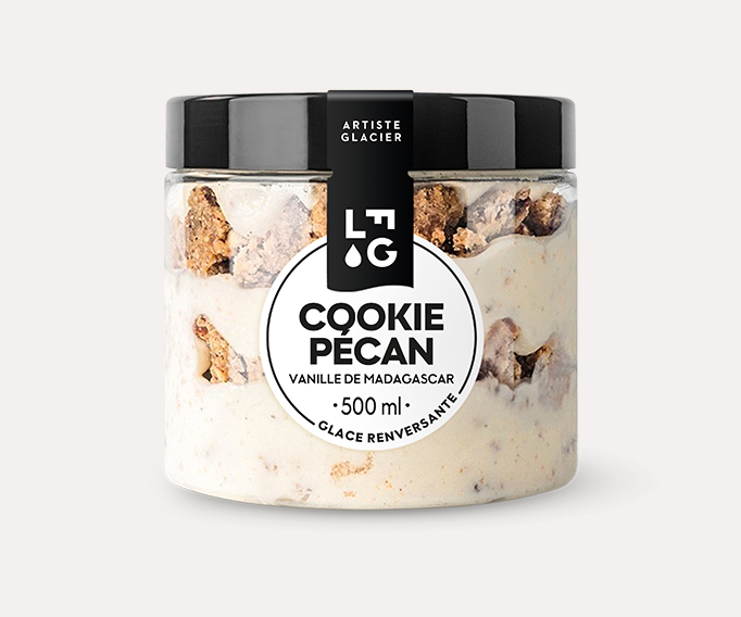 Crème glacée artisanale cookie pécan vanille de Madagascar